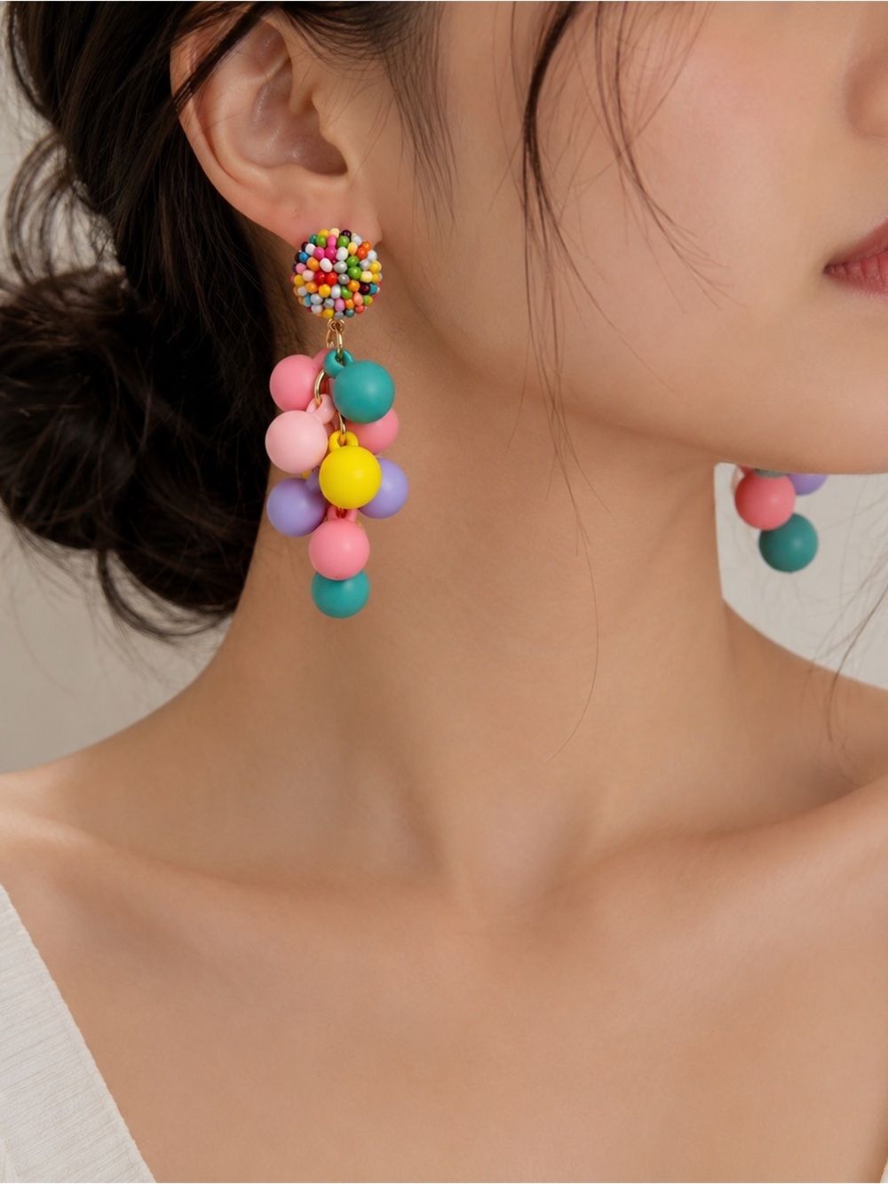 Free People Colorful Beaded Cluster Drop Earrings - Multicolor